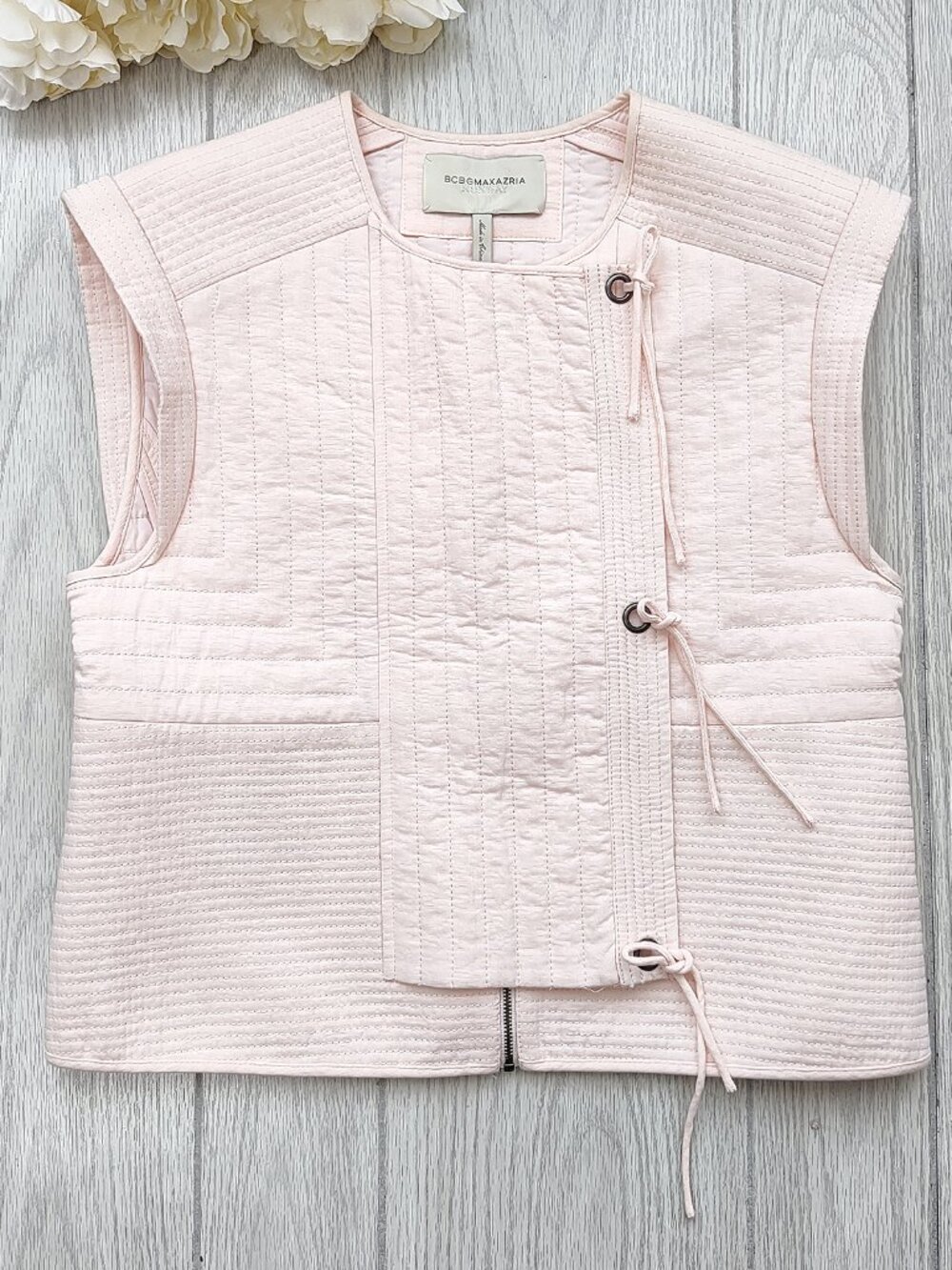 NWT Christoff Quilted Pink Runway Vest Top Cotton Designer M $428 BCBGMAXAZRIA - Picture 7 of 16